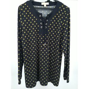 Michael Kors Women's Long‎ Sleeve Lace Blouse Top Shirt Black/Gold Size L Large